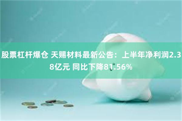 股票杠杆爆仓 天赐材料最新公告：上半年净利润2.38亿元 同比下降81.56%