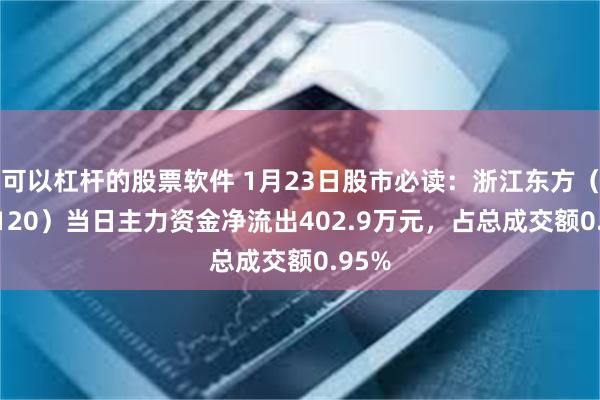 可以杠杆的股票软件 1月23日股市必读：浙江东方（600120）当日主力资金净流出402.9万元，占总成交额0.95%